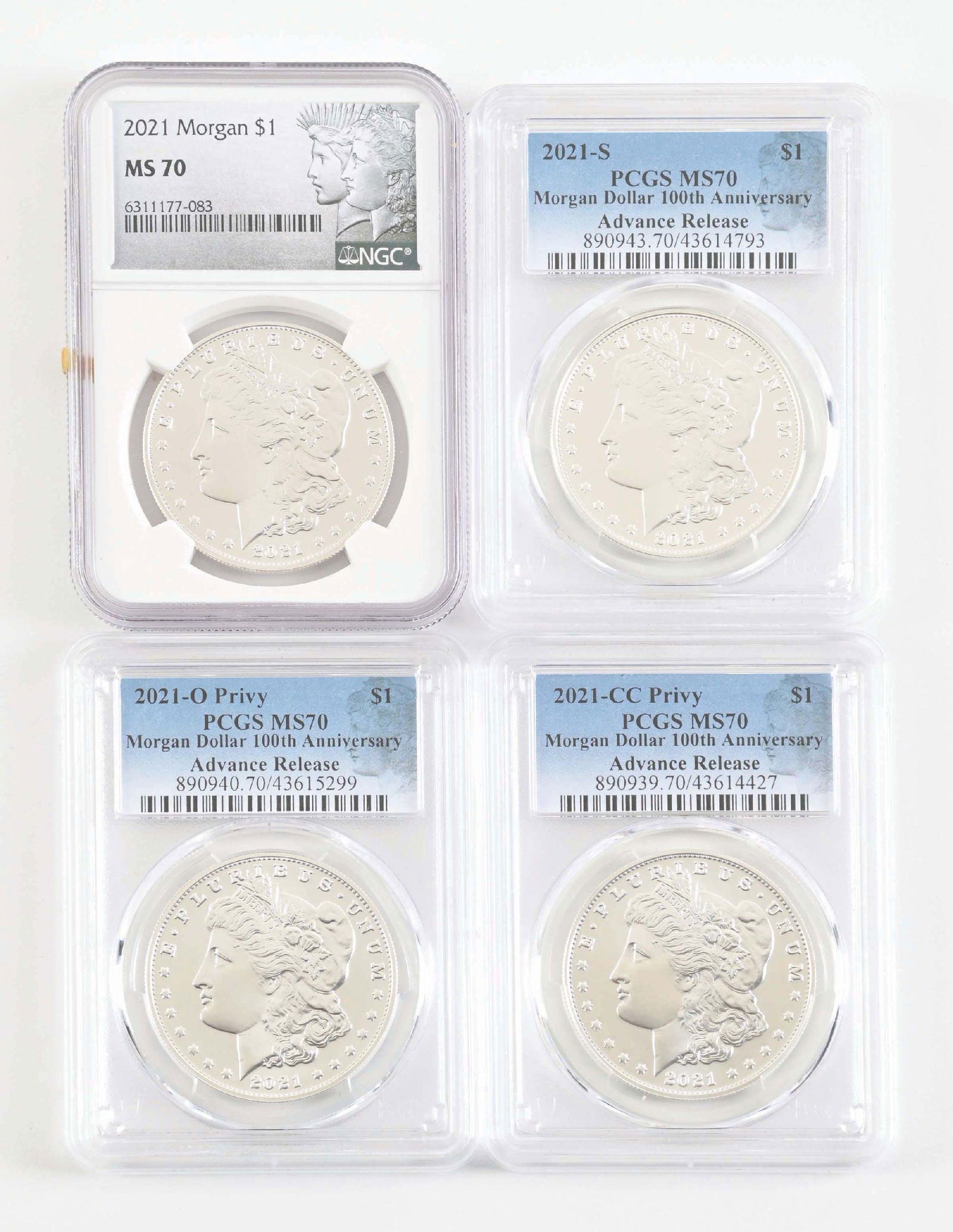 LOT OF 4: MORGAN DOLLARS, ALL MS 70 (1 of 2)