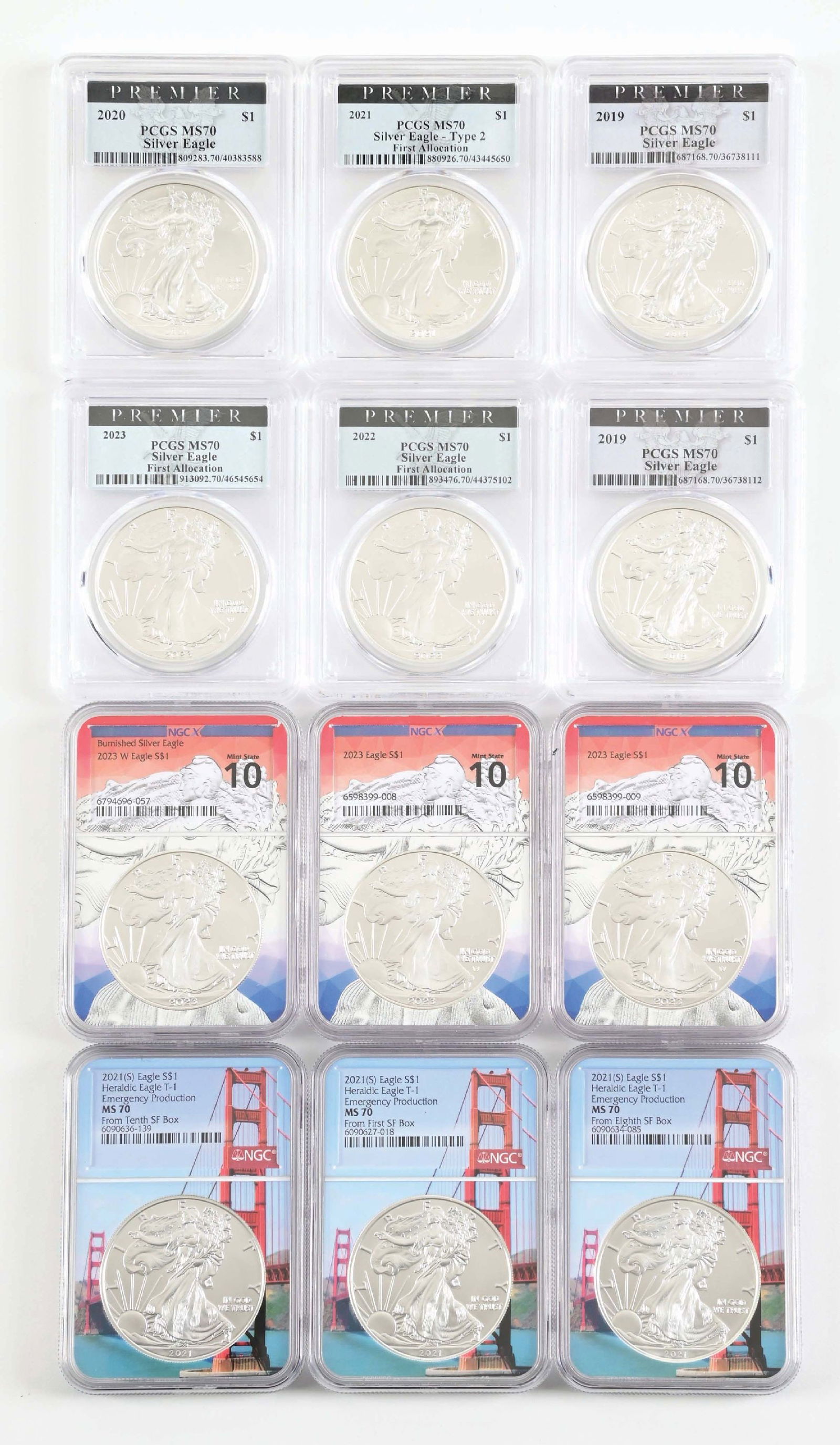 LOT OF 12: AMERICAN SILVER EAGLES, ALL MS 70 (1 of 2)
