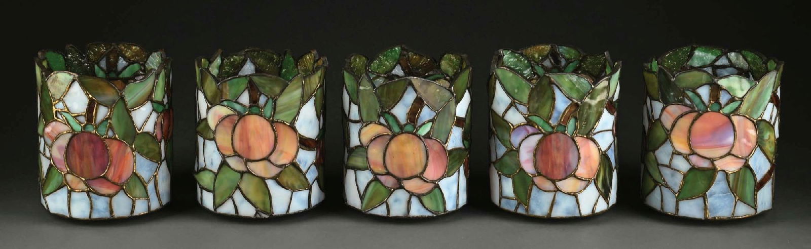 LOT OF 5: EARLY 20TH CENTURY LEADED GLASS SCONCE SHADES (1 of 4)