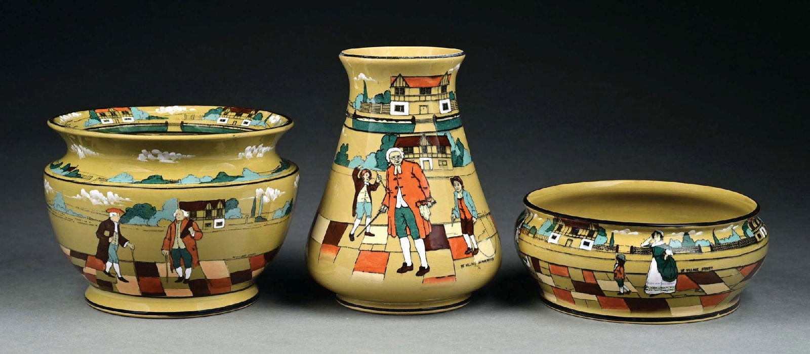 BUFFALO POTTERY DELDARE WARE BOWL, VASE AND JARDINERE GROUPING (1 of 5)