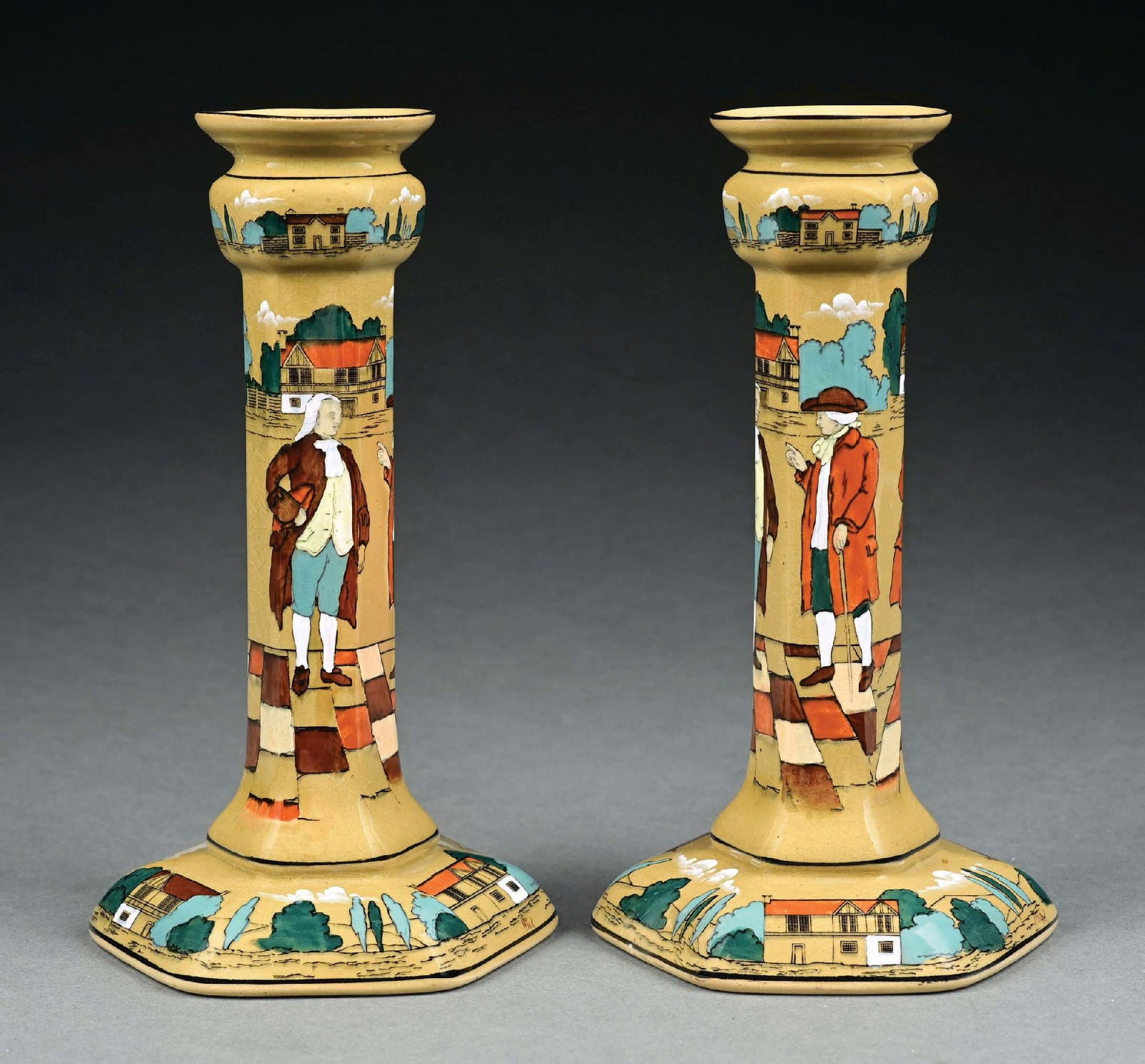 PAIR OF: BUFFALO POTTERY DELDARE WARE CANDLE STICK HOLDERS (1 of 5)