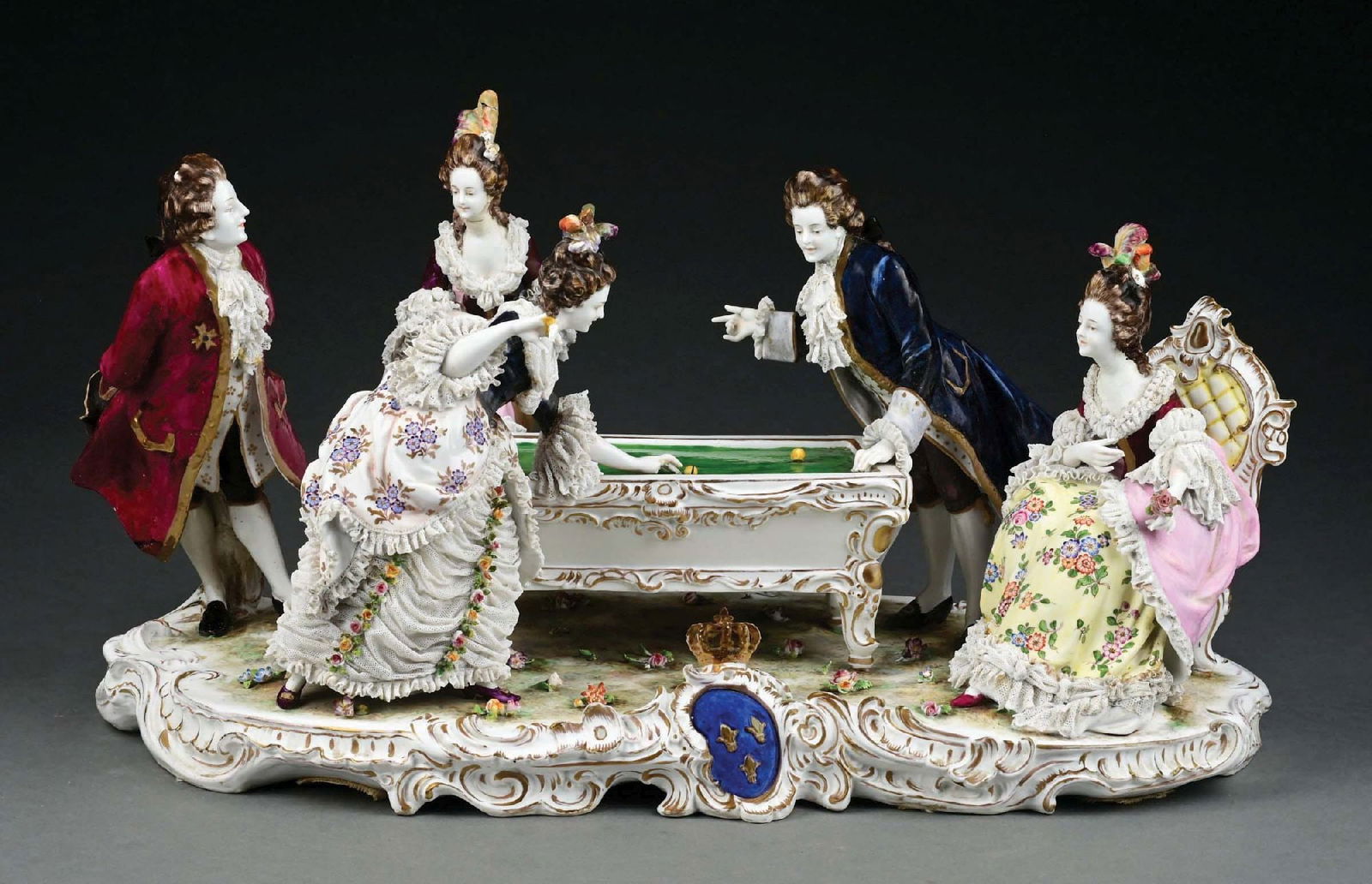 VOLKSTEDT-RUDOLSTADT BILLIARD PLAYERS PORCELAIN LACE GROUP FIGURINE (1 of 4)