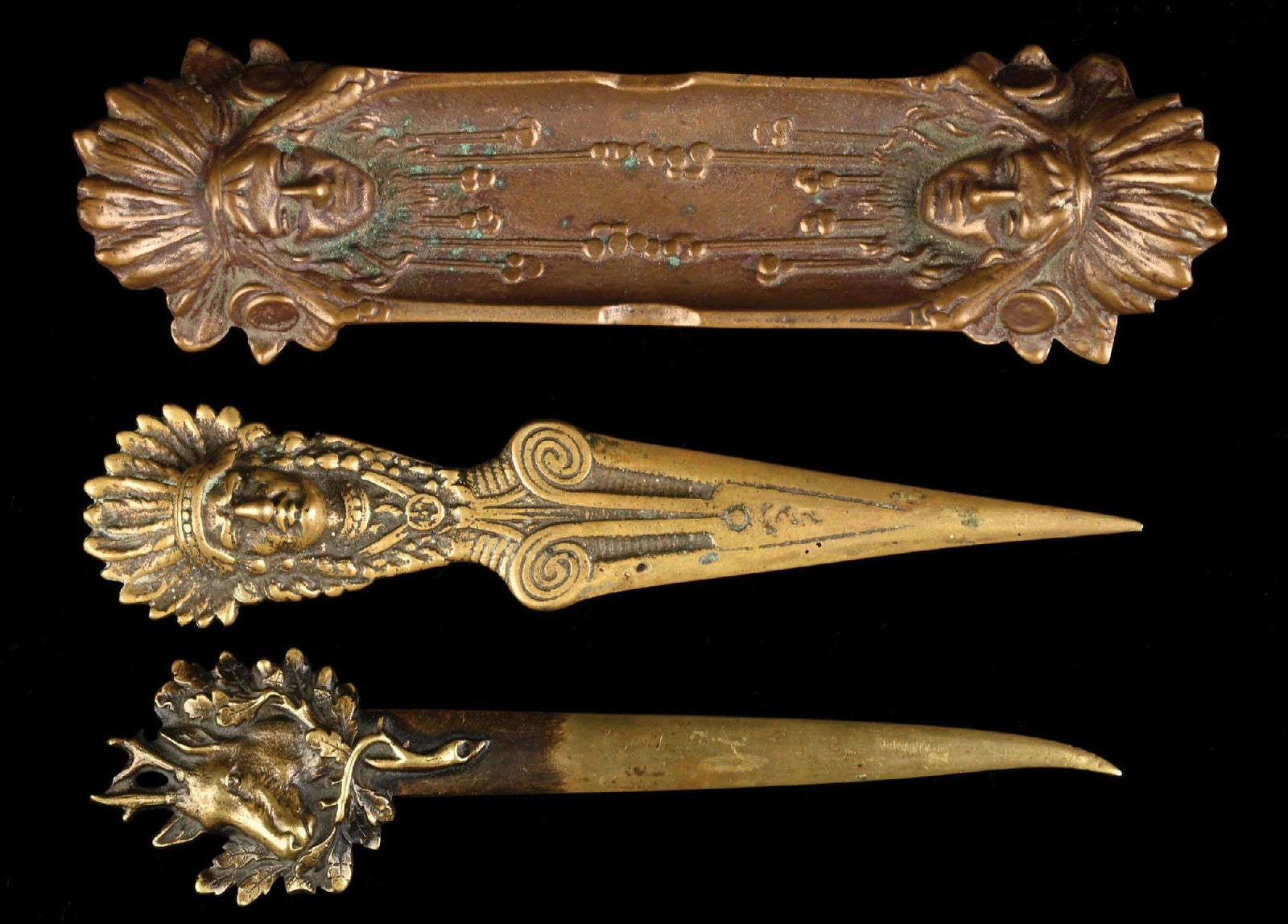 METAL PEN TRAY & 2 LETTER OPENERS (1 of 2)