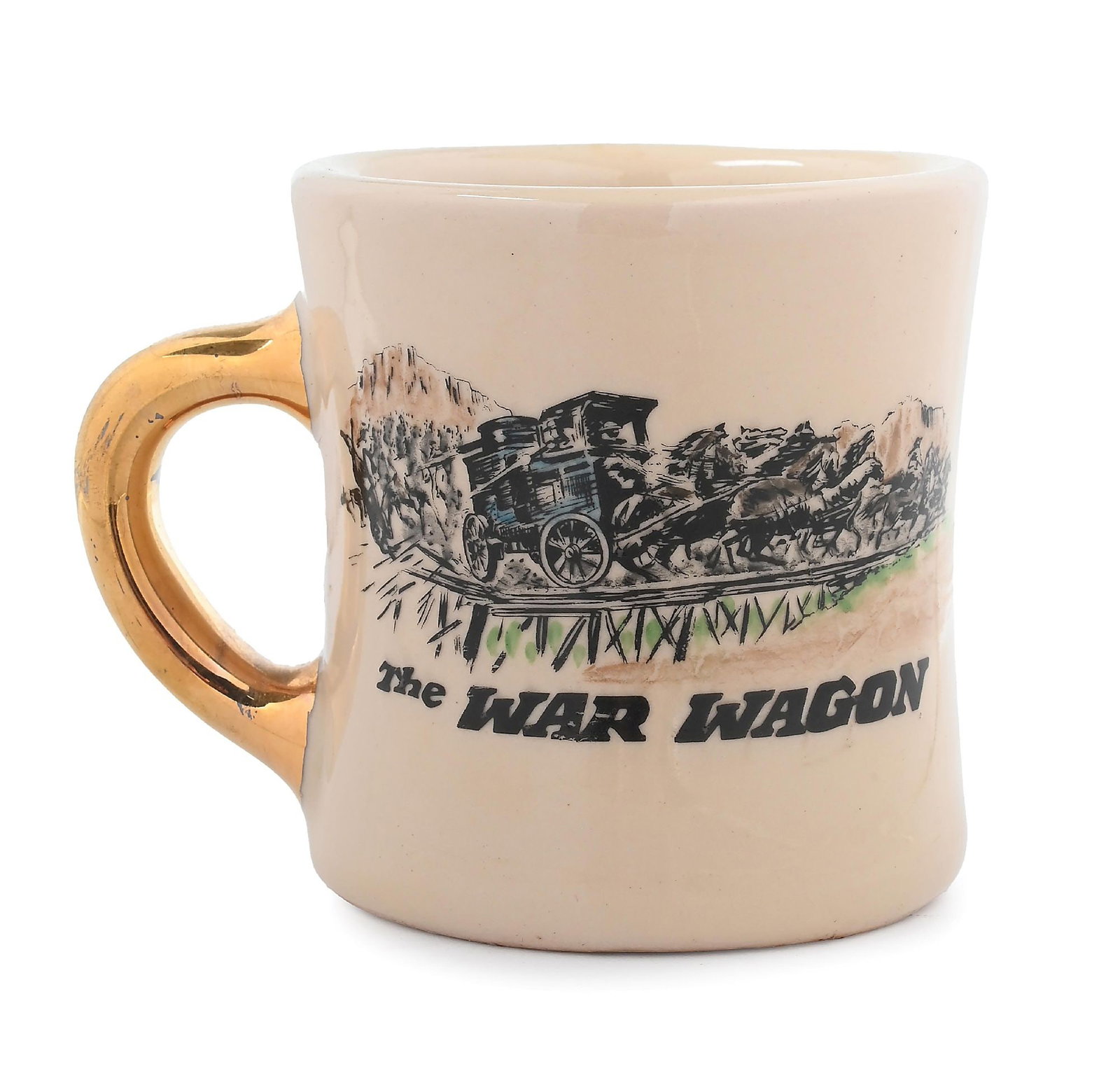 JOHN WAYNE CAST AND CREW COFFEE MUG FOR "THE WAR WAGON": Tom from Duke. Underside "The Mug Shop, Corona del Mar, California. 1967. "4" x 3 1/2" x 4"