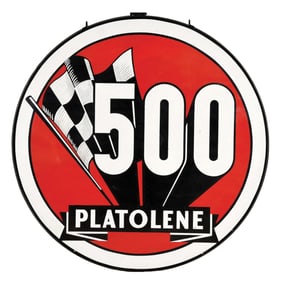 PLATOLENE 500 GASOLINE PORCELAIN SIGN W/ RING.