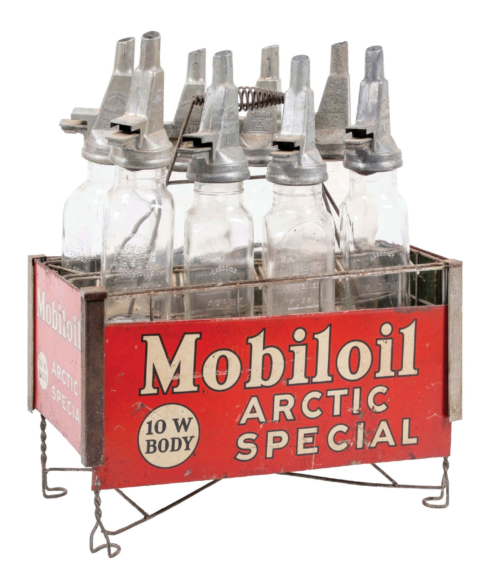 MOBILOIL ARTIC SPECIAL BOTTLE RACK W/ ORIGINAL BOTTLES (1 of 6)