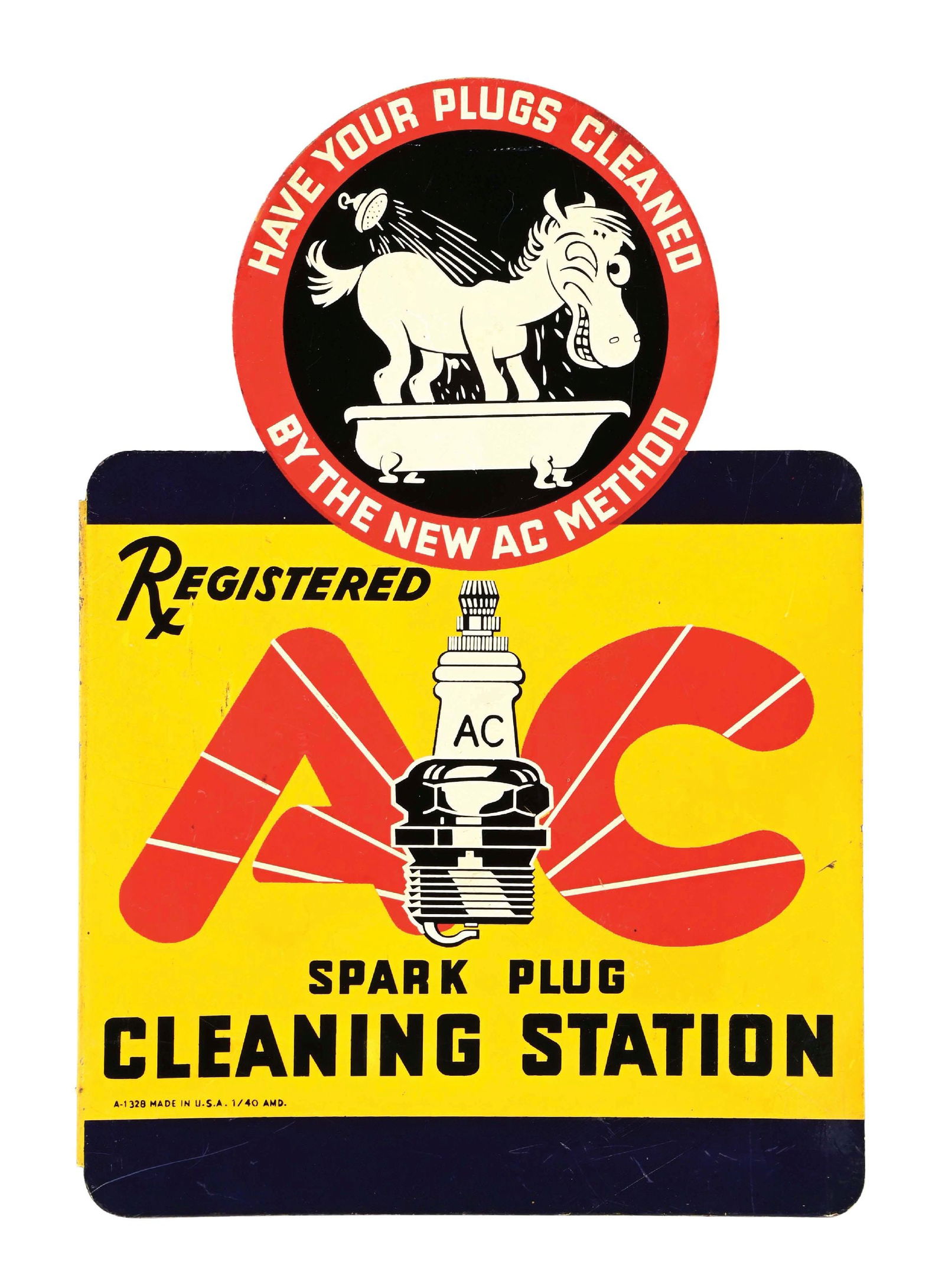 AC SPARK PLUGS CLEANING STATION TIN FLANGE SIGN. (1 of 3)