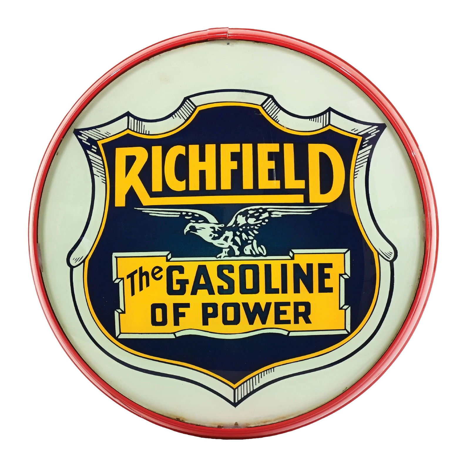 RICHFIELD GASOLINE OF POWER 15" SINGLE GLOBE LENS ON WALL MOUNT METAL BODY (1 of 3)