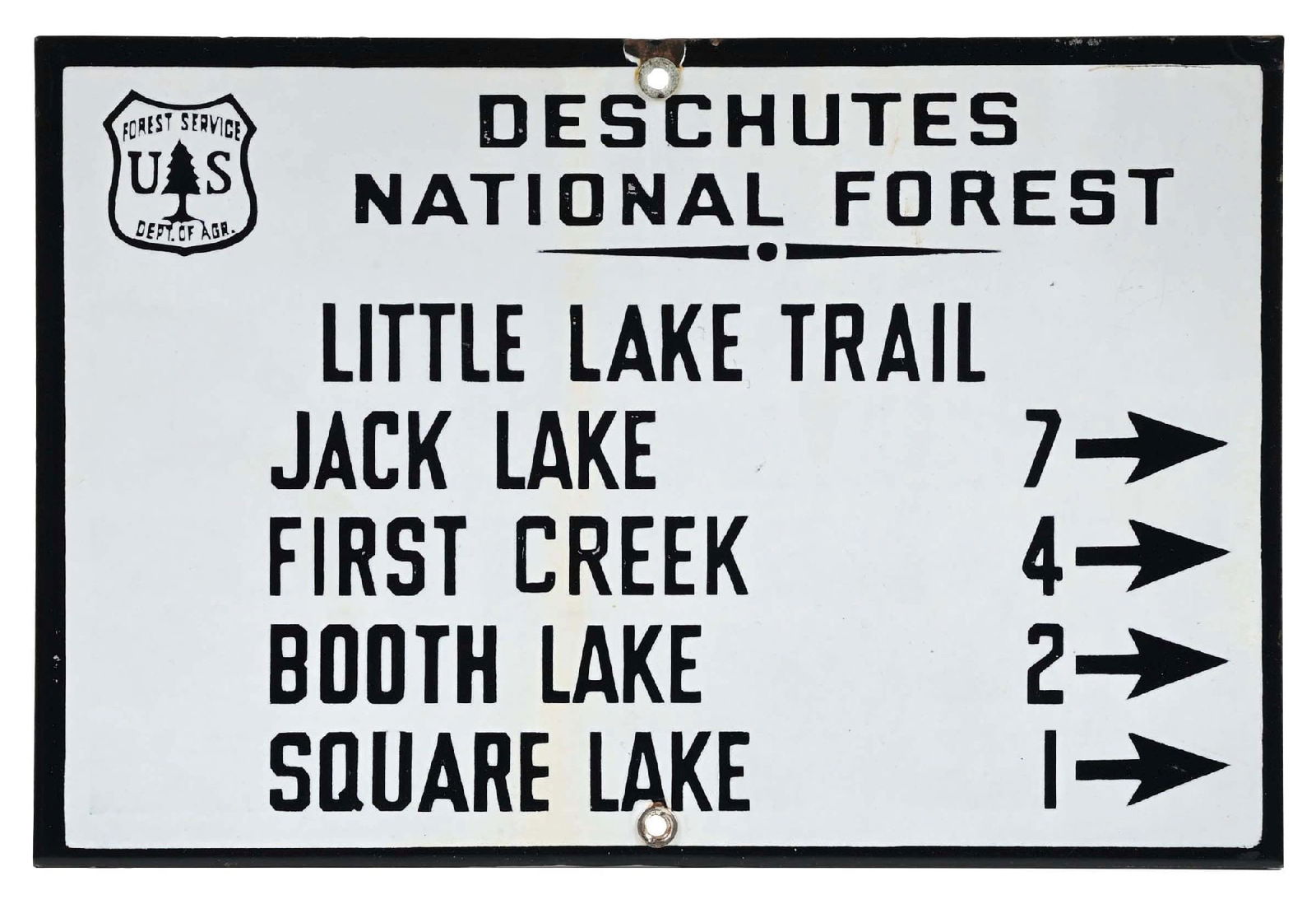 DESCHUTES NATIONAL FOREST SERVICE DIRECTIONAL TRAIL MARKER PORCELAIN SIGN (1 of 2)