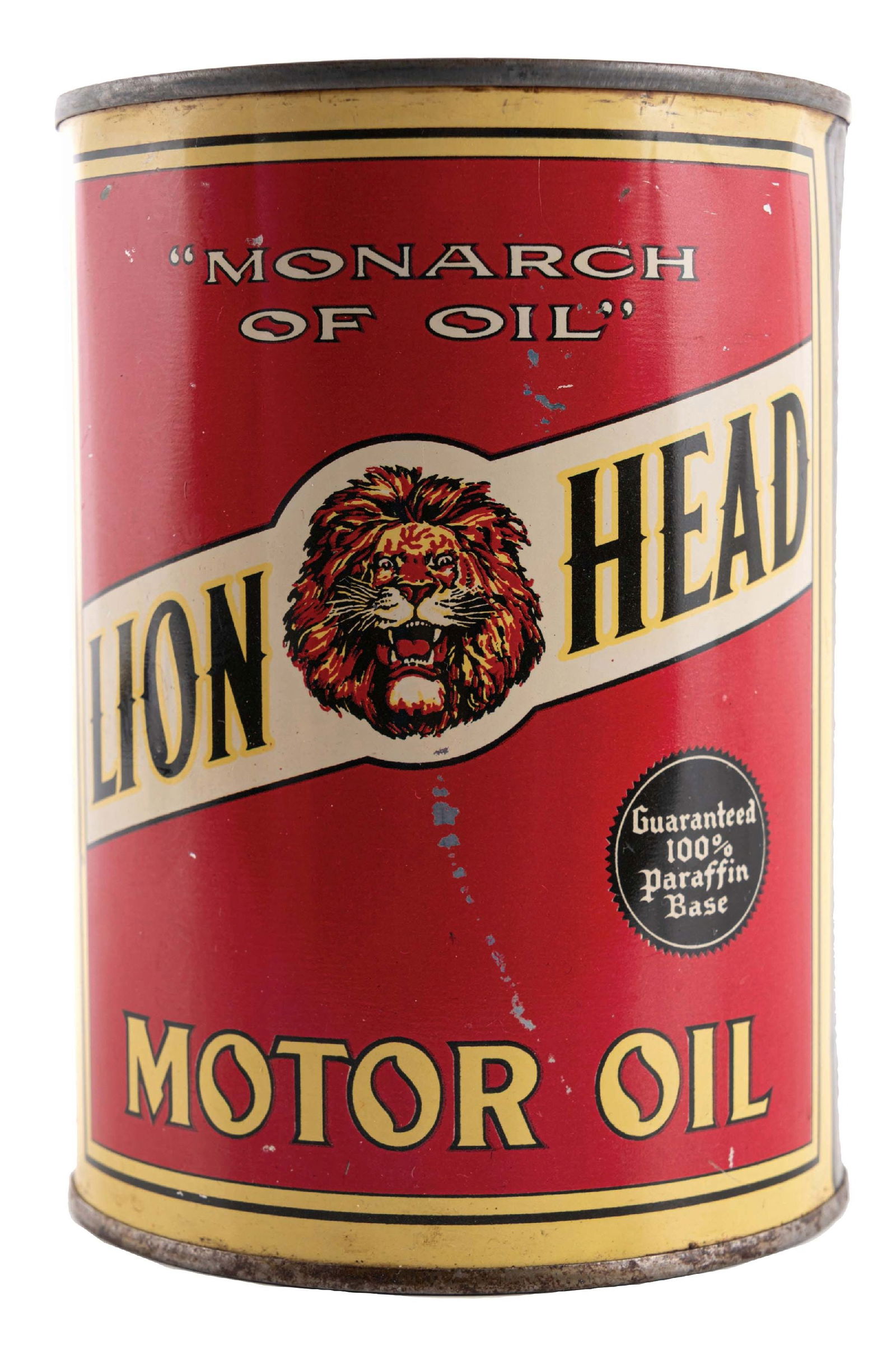 1 QUART LIONS HEAD MOTOR OIL CAN W/ LION HEAD GRAPHIC (1 of 5)