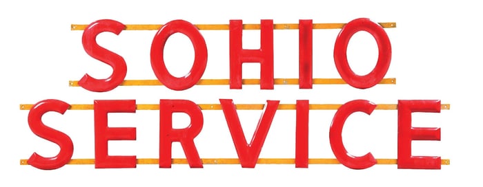 SOHIO SERVICE PORCELAIN SERVICE STATION LETTERS ON METAL CHANNEL
