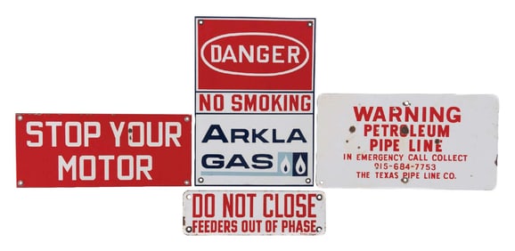 COLLECTION OF 4: PORCELAIN WARNING SIGNS.