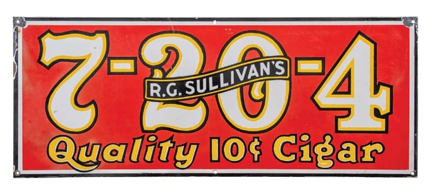 R.G. SULLIVAN 7-20-4 QUALITY 10¢ CIGAR PORCELAIN SIGN