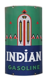 INDIAN GASOLINE CURVED PORCELAIN PUMP PLATE SIGN