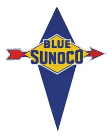 BLUE SUNOCO GASOLINE PORCELAIN ARROW PUMP PLATE SIGN