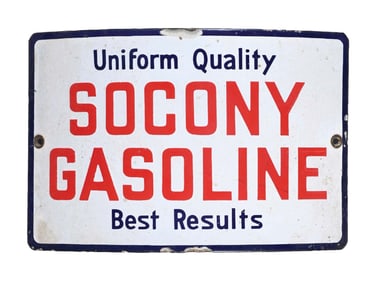 SOCONY GASOLINE CURVED PORCELAIN PUMP PLATE SIGN