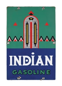 INDIAN GASOLINE PORCELAIN PUMP PLATE SIGN