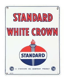 STANDARD WHITE CROWN GASOLINE PORCELAIN PUMP PLATE SIGN.