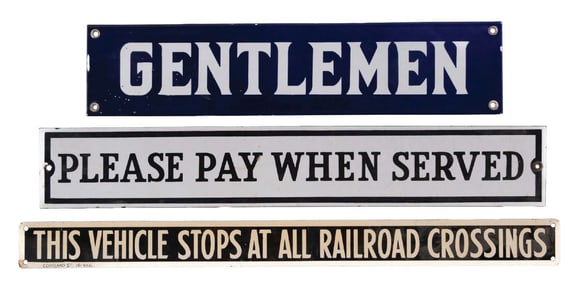 COLLECTION OF 3: PORCELAIN STRIP SIGNS