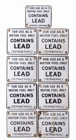 COLLECTION OF 9: CONTAINS LEAD GAS PUMP SIGNS