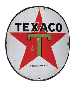 TEXACO GASOLINE CURVED PORCELAIN PUMP PLATE SIGN