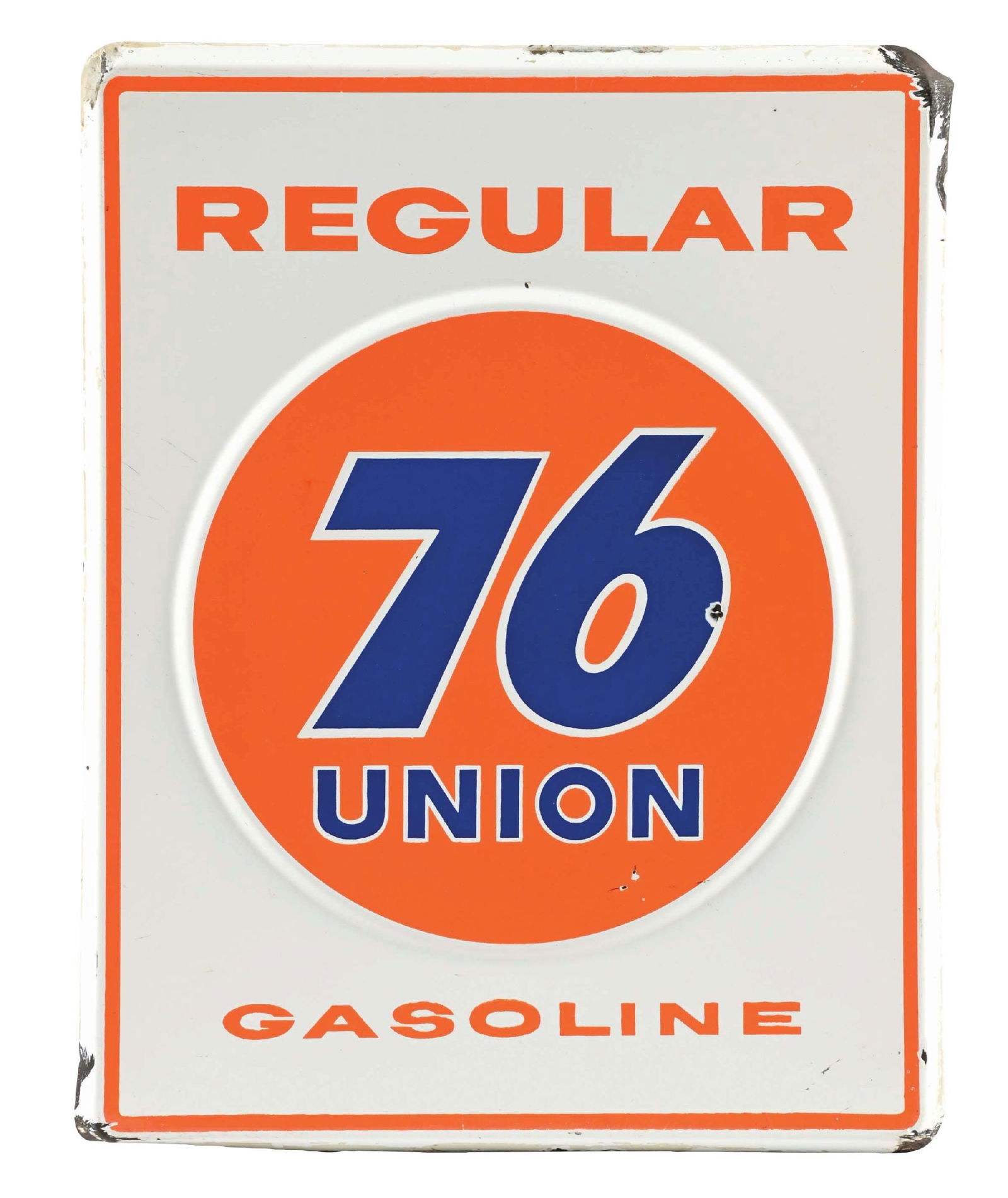 UNION 76 REGULAR GASOLINE PORCELAIN PUMP PLATE SIGN (1 of 2)
