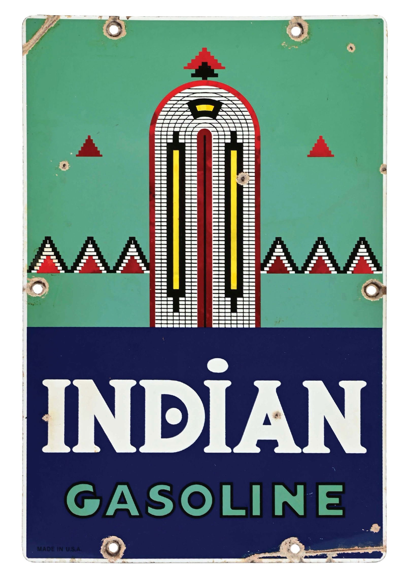 INDIAN GASOLINE PORCELAIN PUMP PLATE SIGN (1 of 2)
