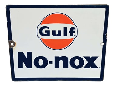 GULF NO-NOX GASOLINE PORCELAIN PUMP PLATE SIGN