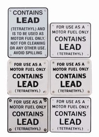 COLLECTION OF 6: CONTAINS LEAD GAS PUMP SIGNS