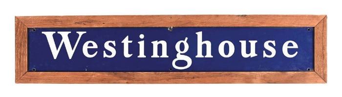 WESTINGHOUSE PORCELAIN SIGN W/ ADDED WOOD FRAME