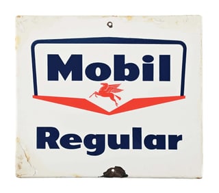 MOBIL REGULAR GASOLINE PORCELAIN PUMP PLATE SIGN