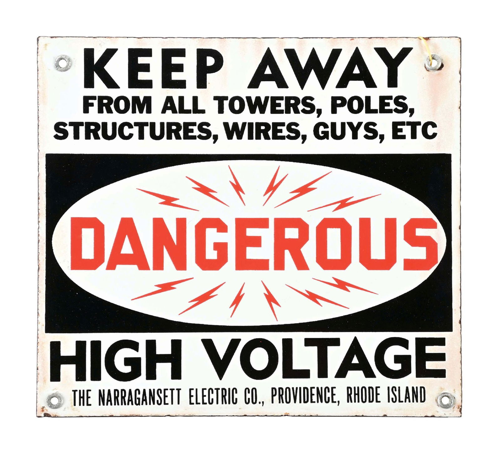 DANGEROUS HIGH VOLTAGE PORCELAIN SIGN. (1 of 2)