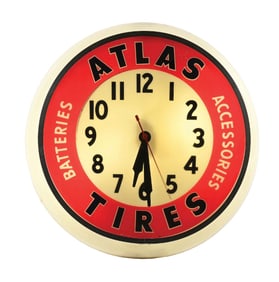 ATLAS TIRES BATTERIES & ACCESSORIES LIGHT-UP ADVERTISING CLOCK