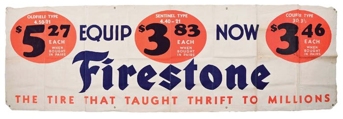 FIRESTONE TIRES LARGE CANVAS SERVICE STATION BANNER.