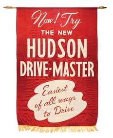 NOW! TRY THE NEW HUDSON DRIVE-MASTER EASIEST OF ALL WAYS TO DRIVE DEALERSHIP ADVERTISING BANNER
