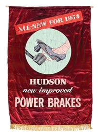 HUDSON NEW IMPROVED POWER BRAKES "ALL NEW FOR 1954" ADVERTISING BANNER