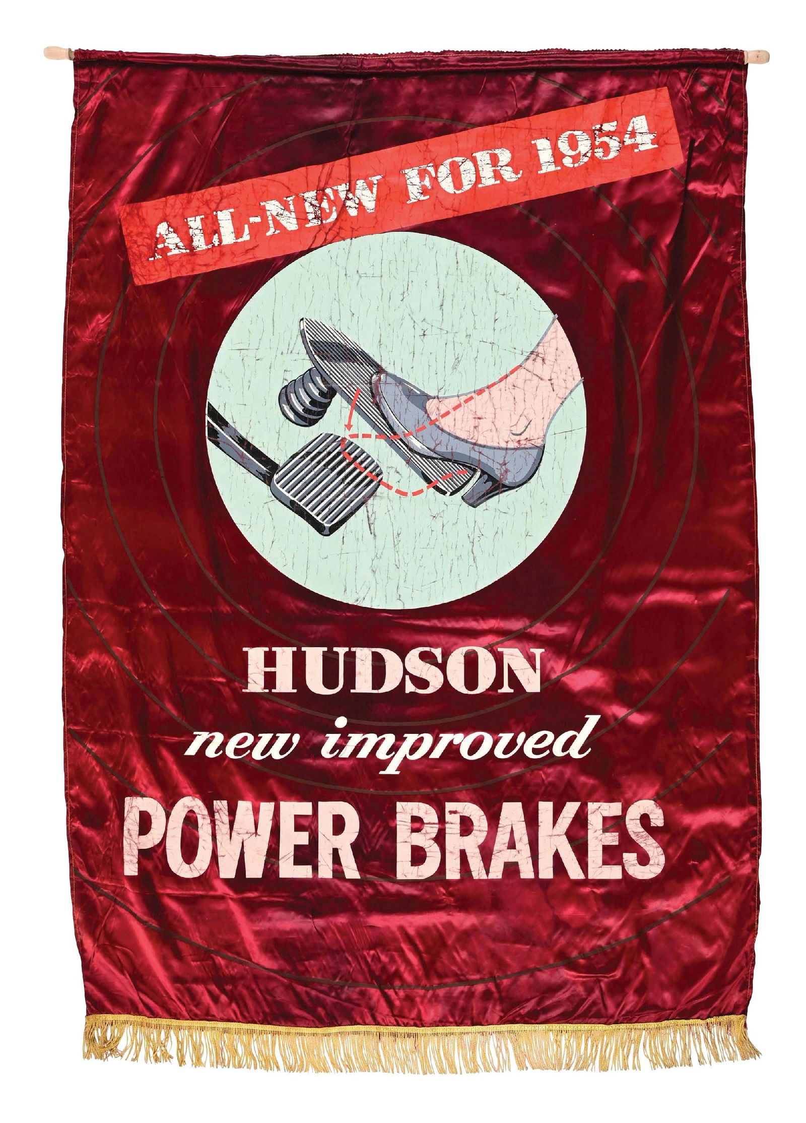 HUDSON NEW IMPROVED POWER BRAKES "ALL NEW FOR 1954" ADVERTISING BANNER (1 of 2)