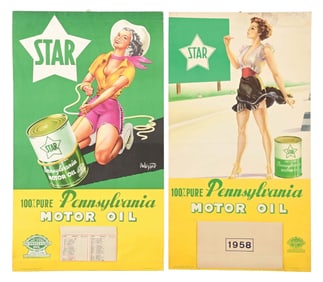 COLLECTION OF TWO: STAR PURE PENNSYLVANIA MOTOR OIL CALENDAR POSTERS.