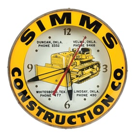 SIMMS CONSTRUCTION LIGHT-UP ADVERTISING CLOCK