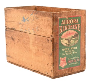 UNION OIL AURORA KEROSENE WOODEN SHIPPING CRATE.
