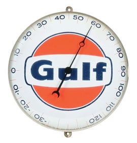 GULF SERVICE STATION GLASS FACED PAM THERMOMETER