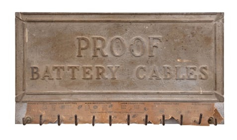 PROOF BATTERY CABLES RACK SIGN