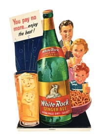 WHITE ROCK GINGER ALE CARD BOARD EASEL BACK DISPLAY.