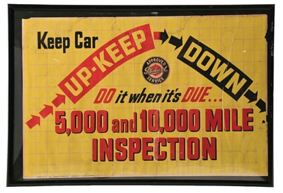 PACKARD SERVICE KEEP CAR "UP-KEEP - DOWN" FRAMED PAPER POSTER.