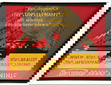 THERMOID BRAKE LINING FRAMED ADVERTISING POSTER.