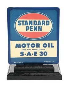 STANDARD PENN MOTOR OIL TIN LUBSTER PADDLE SIGN.