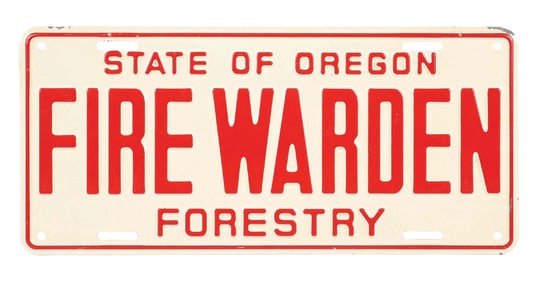 OREGON FIRE WARDEN N.O.S. EMBOSSED TIN LICENSE PLATE.