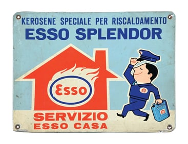 ESSO SERVIZIO ESSO CASA TIN SIGN W/ HOME & ATTENDANT GRAPHIC