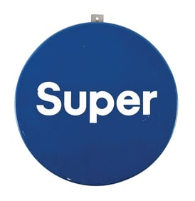 SUPER TIN GAS PUMP SIGN W/ COOKIE CUTTER EDGE