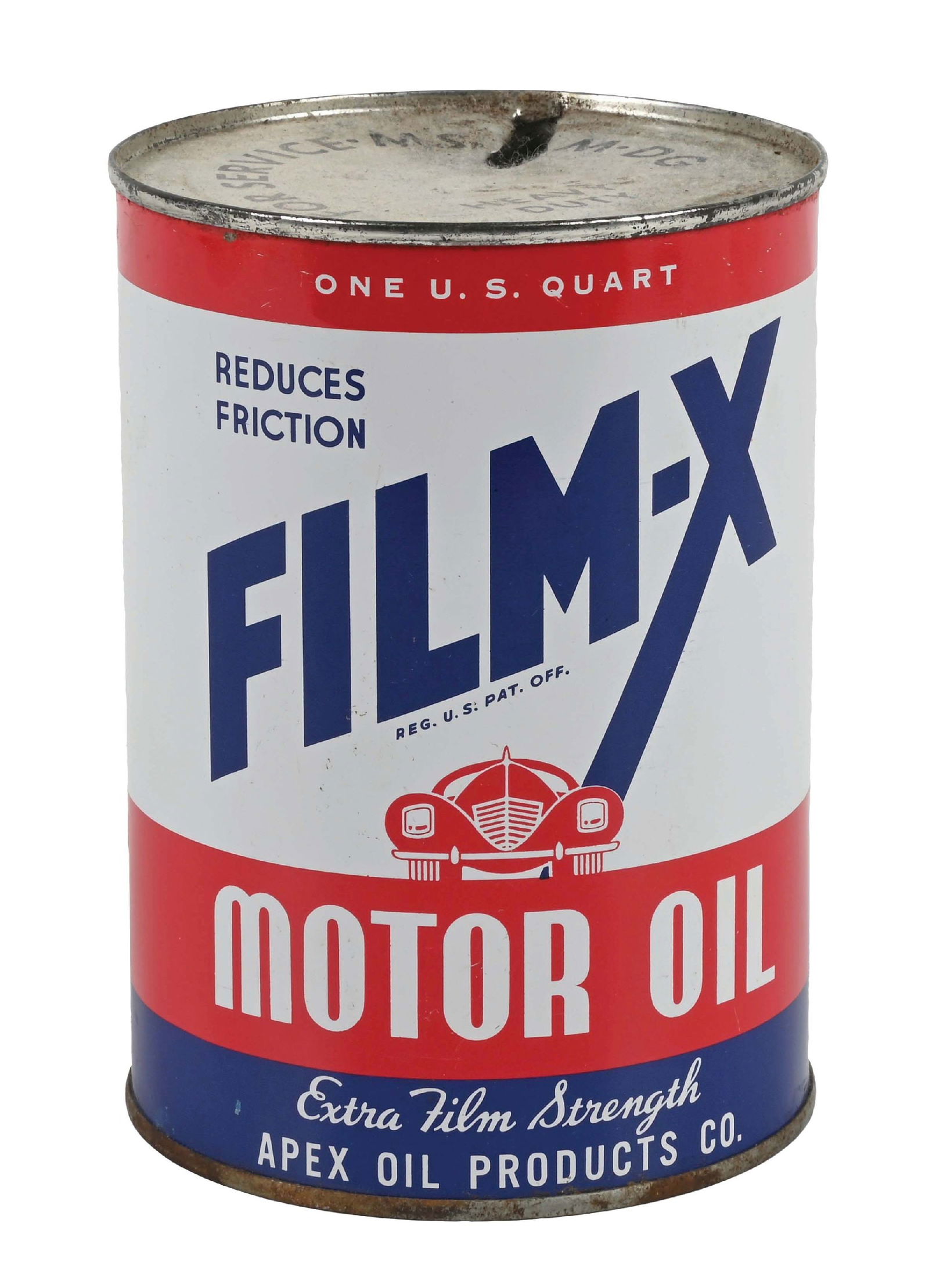 FILM-X MOTOR OIL ONE QUART CAN W/ CAR GRAPHIC. (1 of 5)